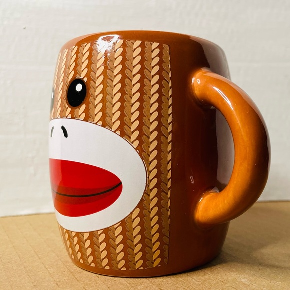 SOCK MONKEY 16 oz Ceramic COFFEE CUP / MUG Double Handles + Faces / Galerie - Picture 1 of 5